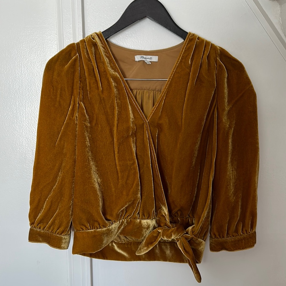 Madewell Retro gold velour wrap top